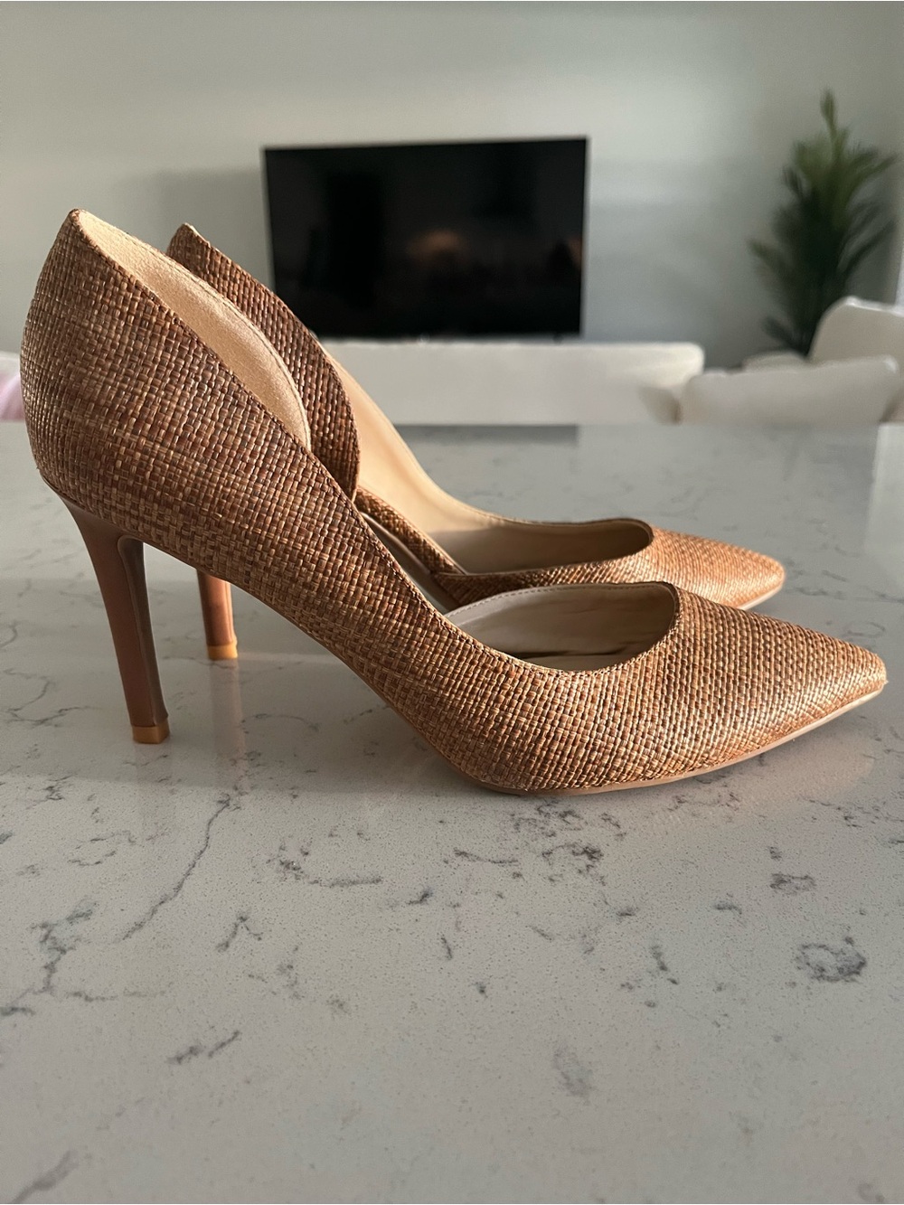Nine West Woven Pointed-Toe Heels in Light Brown